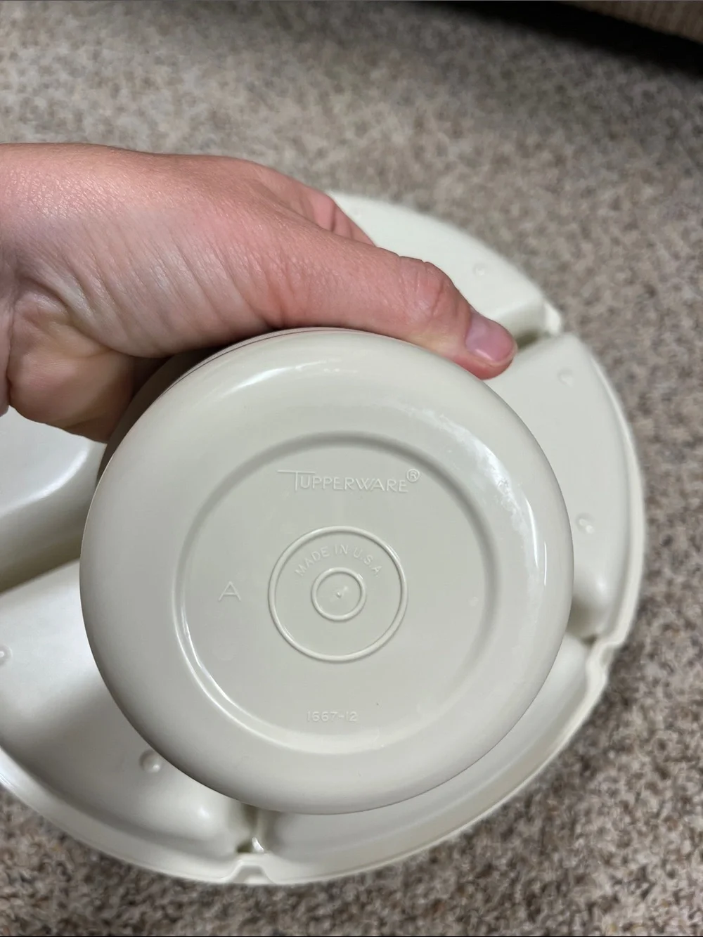 Tupperware Cream Sectioned Serving Tray with Removable Lid and Dip Bowl